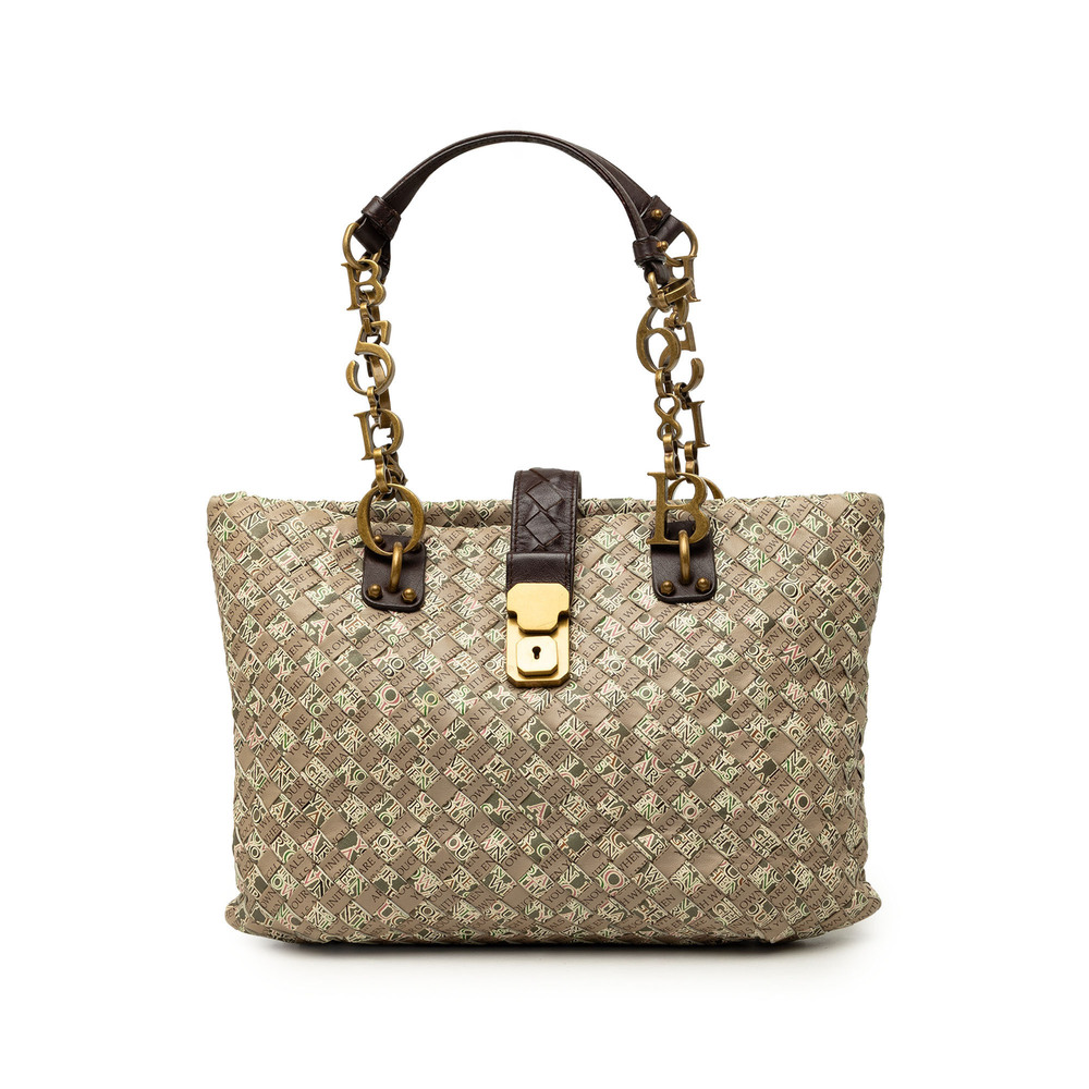 Pre-Loved Bottega Veneta Small Printed Nappa Intrecciato Logo Lock Chain Tote